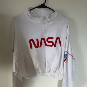 White Cropped NASA sweatshirt with 1/4 zipper